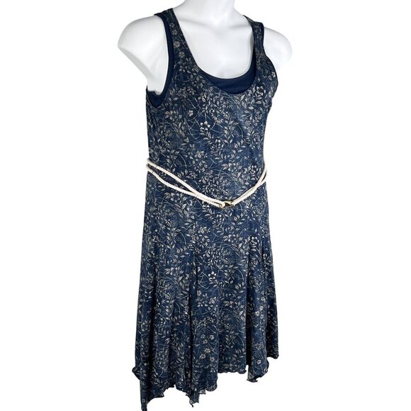 LRL Lauren Jeans Co Womens M Foliage Leaf Tank Dress Rope Belt Handkerchief Hem - Picture 4 of 16